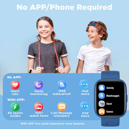 BIGGERFIVE Smart Watch for Kids No APP No Phone Needed, 1.8" Fitness Tracker Watch Pedometer, Heart Rate, Sleep Monitor, IP68 Wa TOOBUR Store