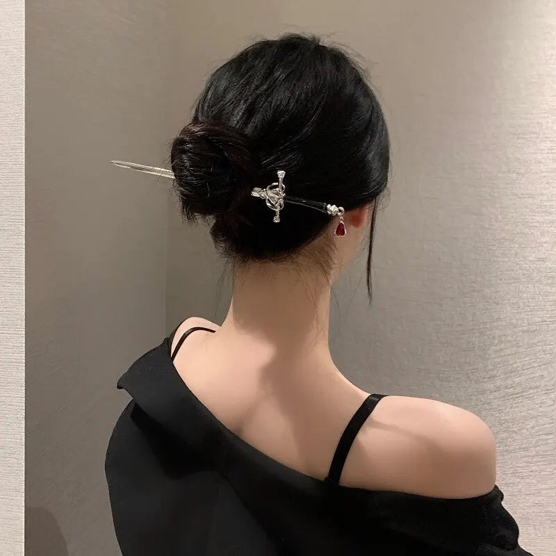 Sword Hairpin Headdress For Women Girls Chinese Style Vintage Hair Sticks DIY Hairstyle Ponytail Holder Hair Accessories Jewelry Stone's Store