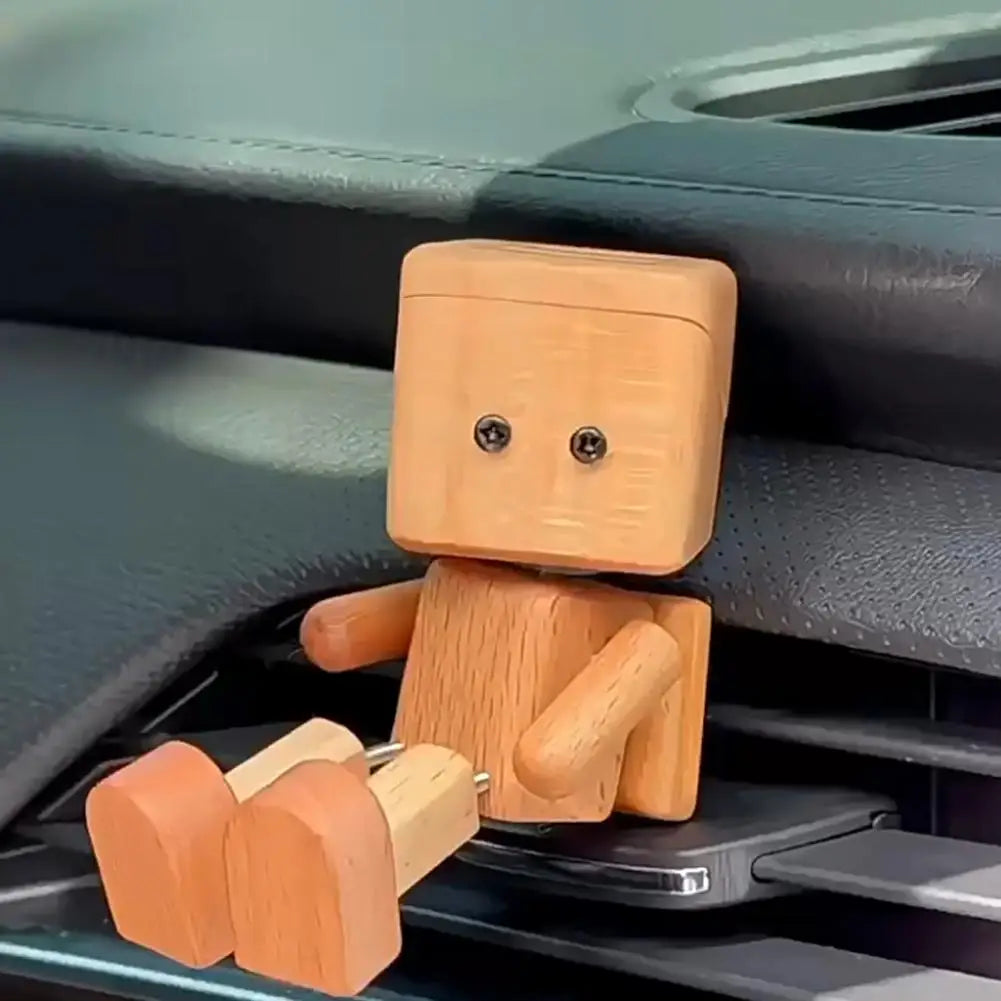 Muñeco de madera que se sacude para la consola del coche, Robot que balancea las piernas, Figura de madera hecha a mano, Difusor de aroma de madera para coche