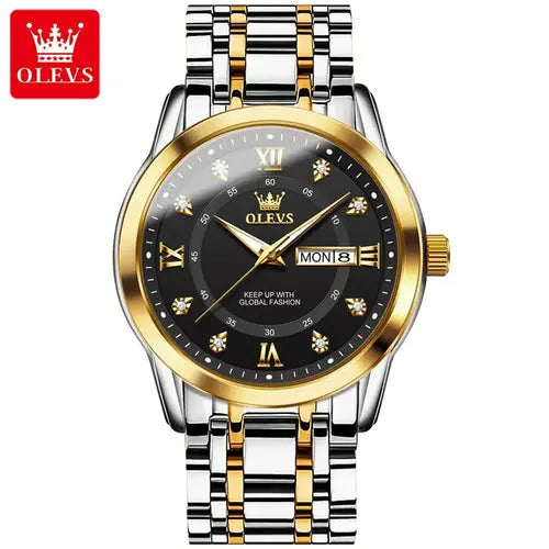OLEVS Reloj de cuarzo para hombre con diamantes de lujo y oro, resistente al agua