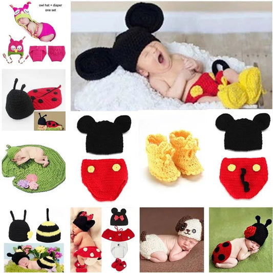 Animal Style Newborn Baby Crochet Halloween Costumes Photography Props Handmade Knit Mickey Outfit Sleepy Owl Frog Baby Gift South Bay Evans General Store