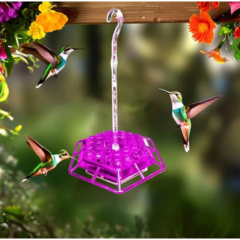 Comedero hexagonal para pájaros silvestres con gancho, comedero para colibríes, comedero para pájaros de jardín, dispensador de agua para mascotas de bosque