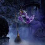 A33Z-Halloween Broom Witch Decoration 6-Foot-Tall Flying Witch Decoration Halloween Decoration