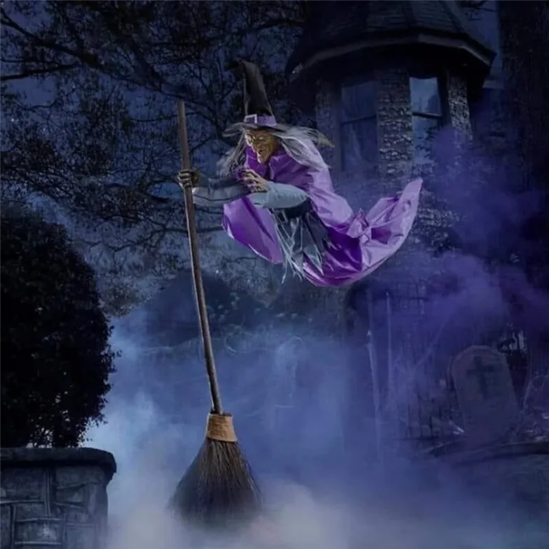 A33Z-Halloween Broom Witch Decoration 6-Foot-Tall Flying Witch Decoration Halloween Decoration