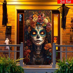 1PC Large Sugar Skull Front Door Decorative Curtain Day of the Dead Polyester Material Bright Durable for Home Decor