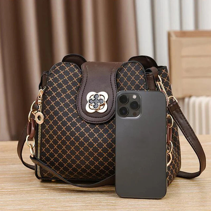 New Women Handbag Bag Luxury Design Bucket Shoulder Crossbody Bag Flip Check Print Large Capacity Single Shoulder Straddle Bag Yogodlns Outlet Store
