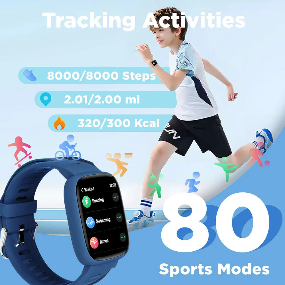 BIGGERFIVE Smart Watch for Kids No APP No Phone Needed, 1.8" Fitness Tracker Watch Pedometer, Heart Rate, Sleep Monitor, IP68 Wa TOOBUR Store