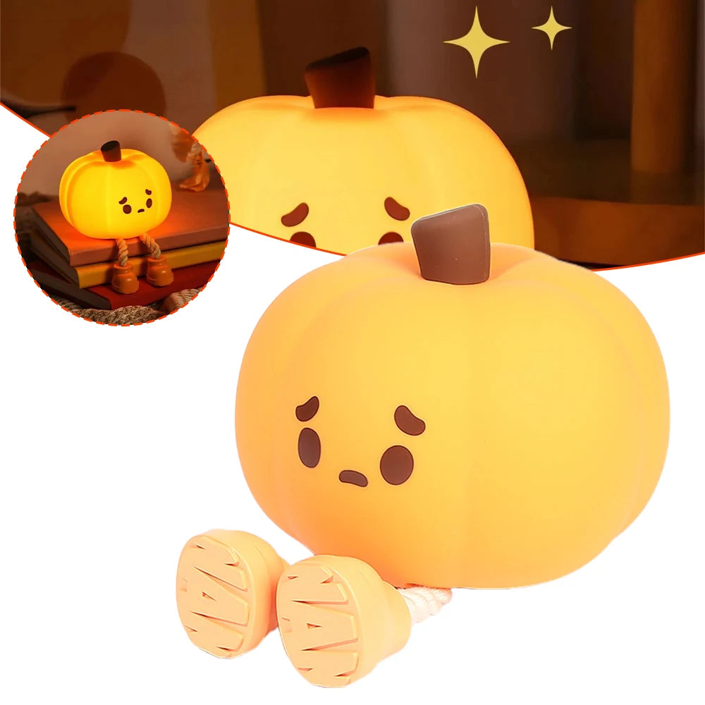 Lámpara de noche con forma de calabaza, táctil, de silicona, recargable, LED, bonita, para Navidad