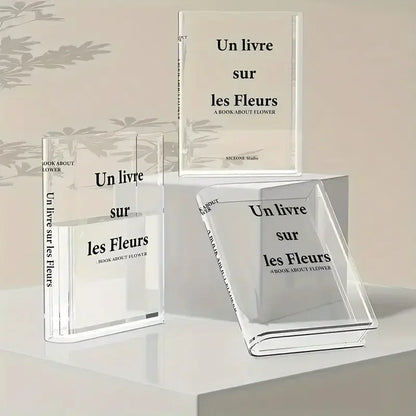 Jarrón transparente para libros, jarrón acrílico estético, jarrón único para flores, para una bonita decoración de estantería, jarrón de estilo moderno, decoración de habitación, recipiente floral
