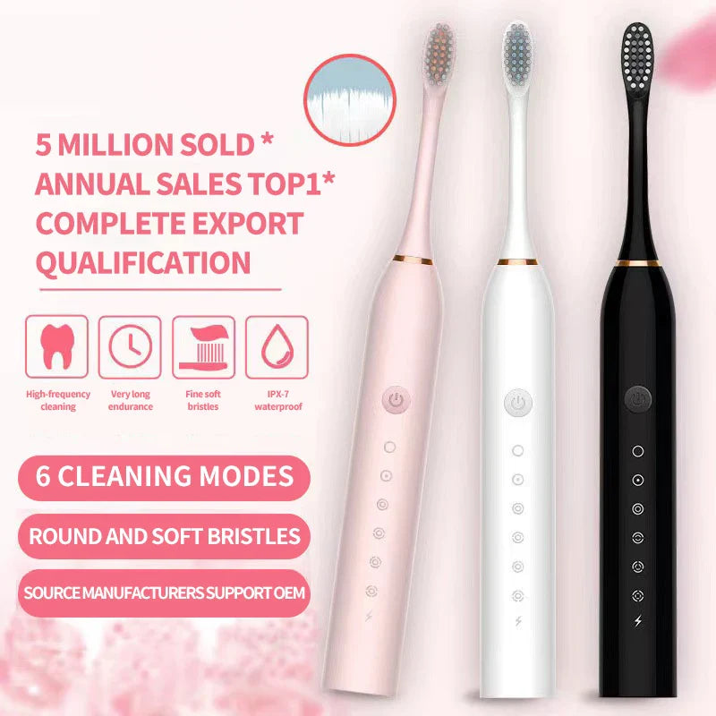 Electric Toothbrush Waterproof DuPont Brush Head USB Rechargeable High Frequency Cleaning