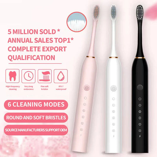 Electric Toothbrush Waterproof DuPont Brush Head USB Rechargeable High Frequency Cleaning