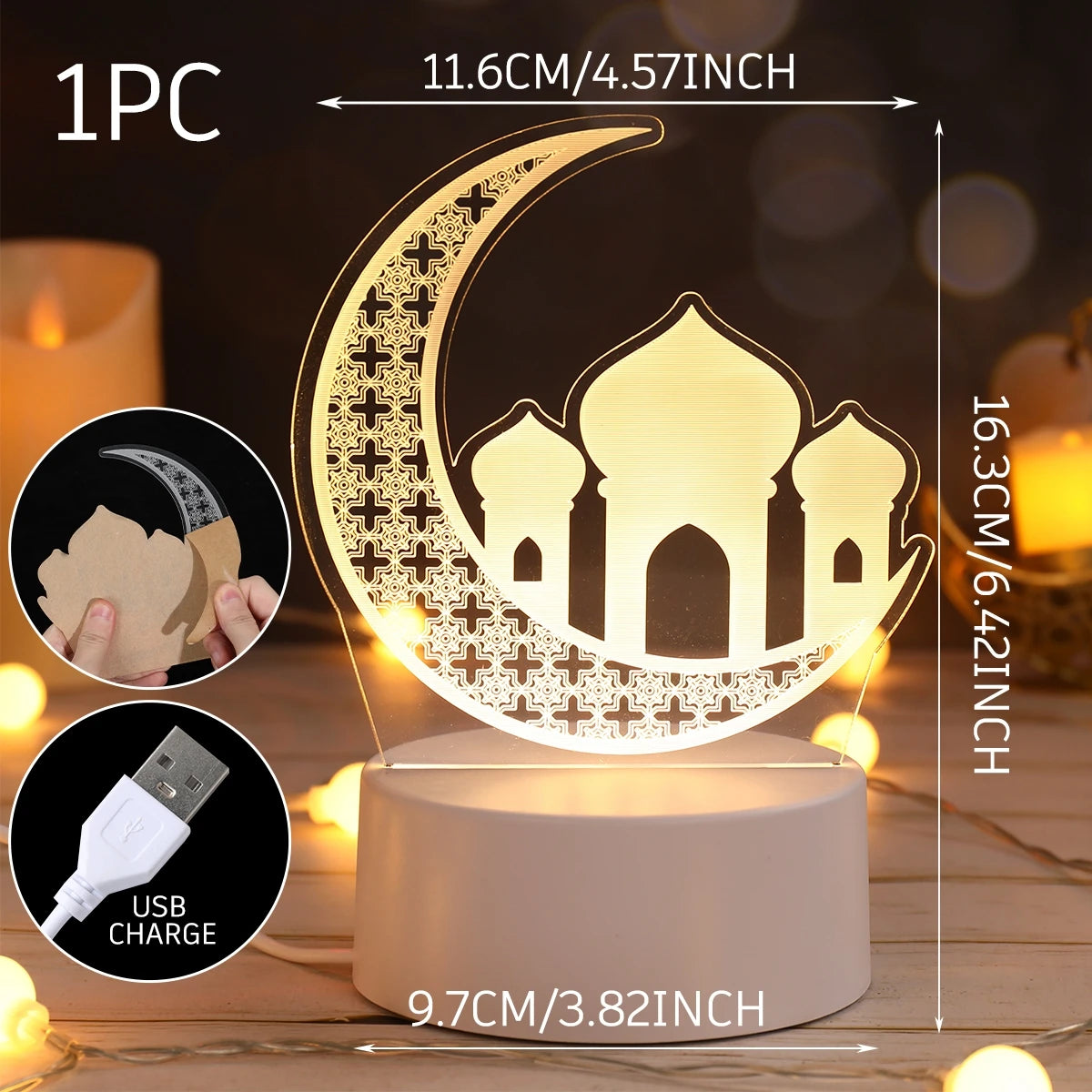 Lampe LED 3D Eid Mubarak Stone's Store