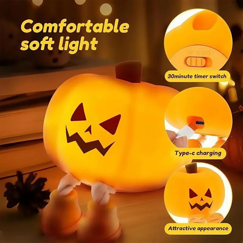 Luces nocturnas de calabaza de Halloween, bonitas, de silicona suave, seguras, lámparas decorativas, con temporizador regulable, decoración de mesita de noche, regalos de Halloween para niños y bebés