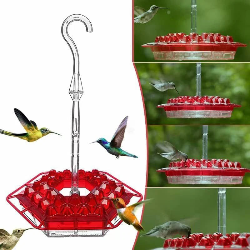 Comedero hexagonal para pájaros silvestres con gancho, comedero para colibríes, comedero para pájaros de jardín, dispensador de agua para mascotas de bosque