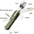 7 In 1 Camping Picnic Cutlery Knife Stainless Steel Fork Spoon Bottle