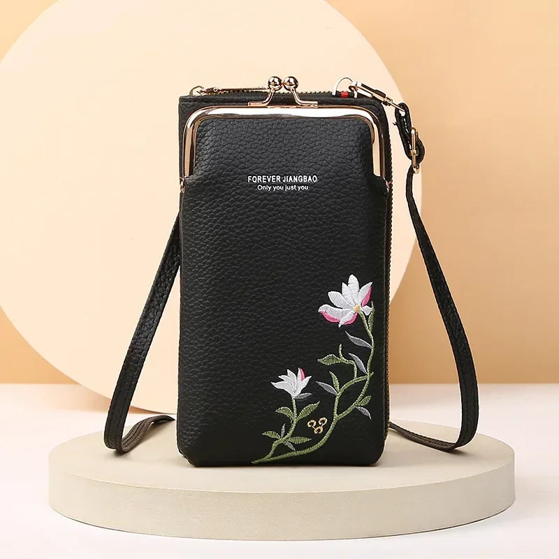Embroidered Flower Phone Crossbody Bag with Lock - Shoulder Wallet HYX Fashion Life Store