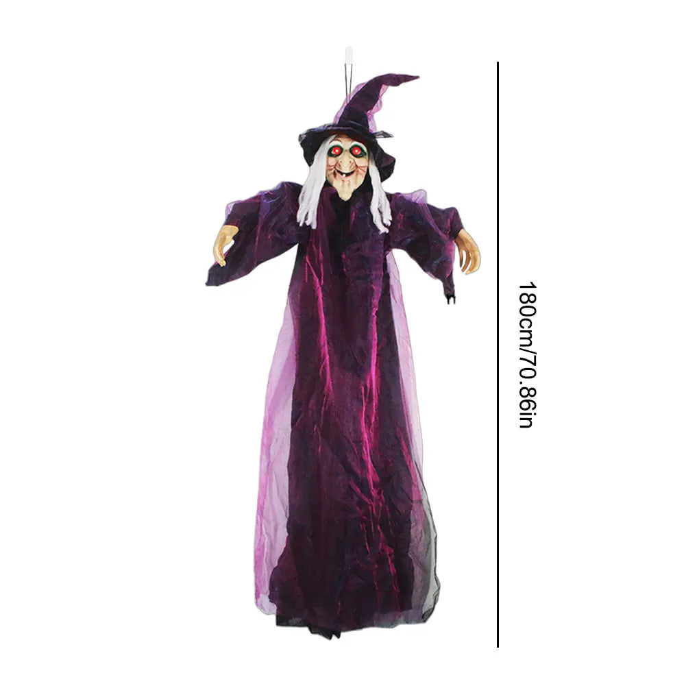 6 Foot Flying Witch Decoration, Halloween Props with Terrifying Sounds and Lights, Garden Lawn, Halloween Decoration Outdoor