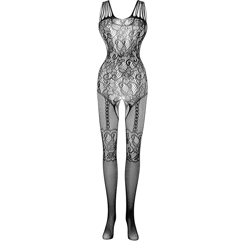 See Through Erotic Open Crotch Lingerie Women Mesh Hollow Bra Set Sexy Bodysuit Lace Rose Print Bodystockings Porn Underwear Set Stone's Store