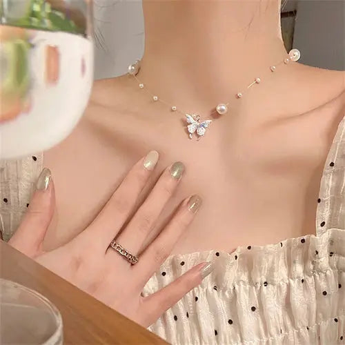 View details for New Shiny Butterfly Necklace Ladies Exquisite Double Layer Clavicle