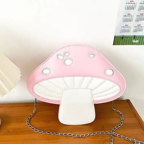 Personality Design Funny Cute Cartoon Pu Mushroom Shape Messenger Bag
