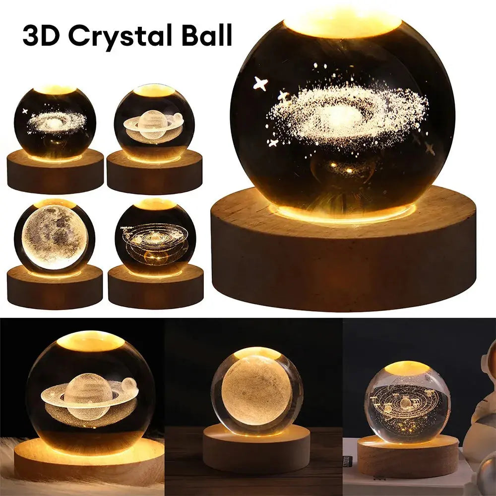 View details for 3D Crystal Ball LED Night Light Moon Saturn Planets Lamp Galaxy 