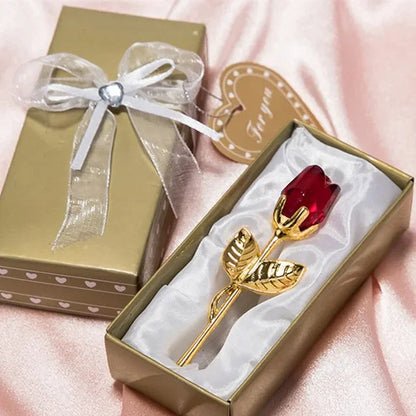 Valentines Day Gift Crystal Glass Rose Artificial Flower Silver Gold Rod Rose Flower for Girlfriend Wedding Gifts for Guest Shop1104358055 Store