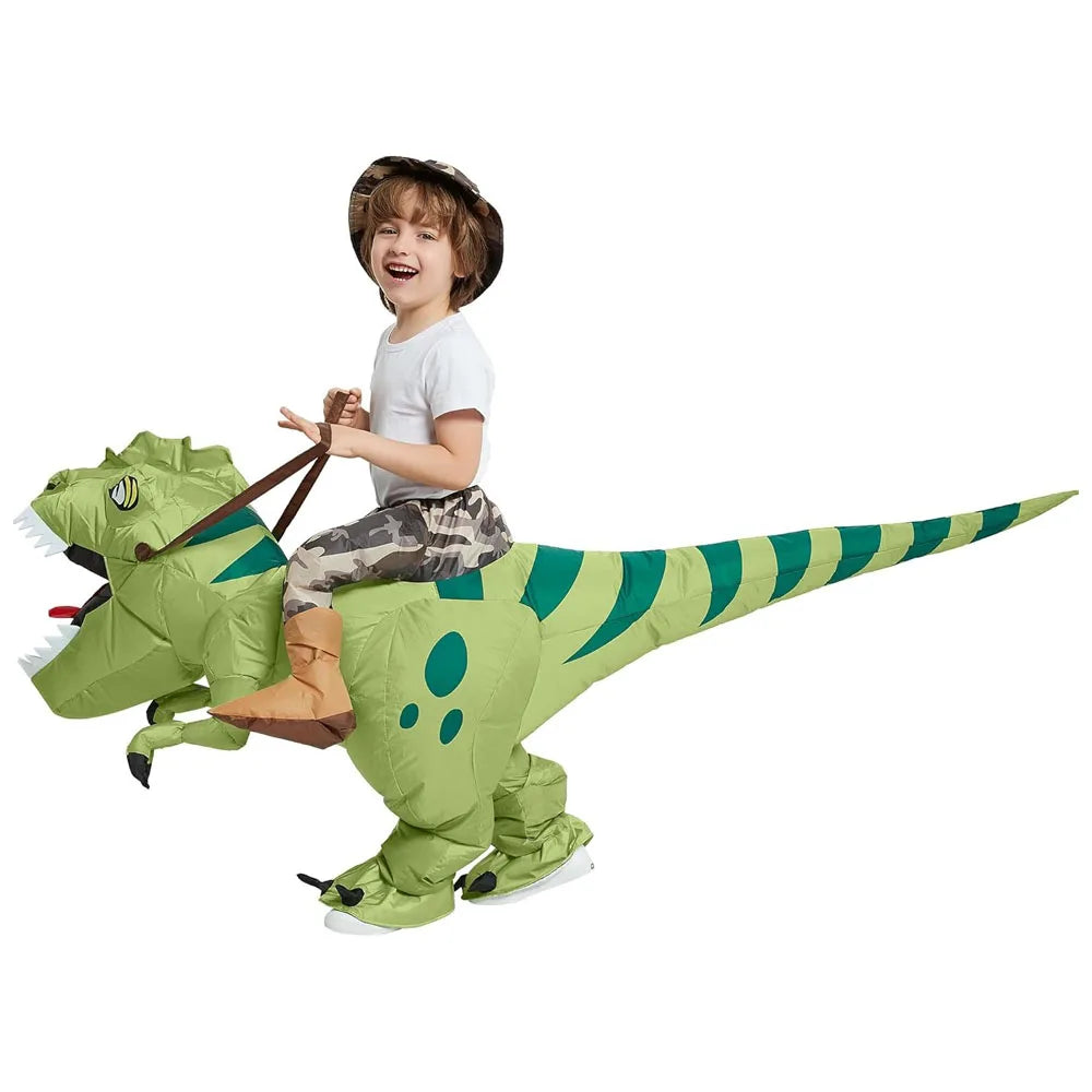 Inflatable Ride-On T-Rex Costume Blow-Up Dinosaur Suit for Halloween Cosplay Party Outfit Funny Animal Themed Dress-Up