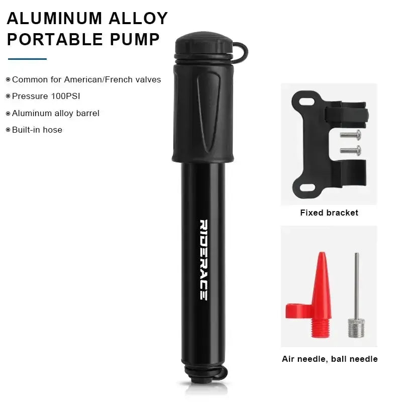 RIDERACE Bike Pump Portable Mini Cycling Hand Air Pump High Pressure