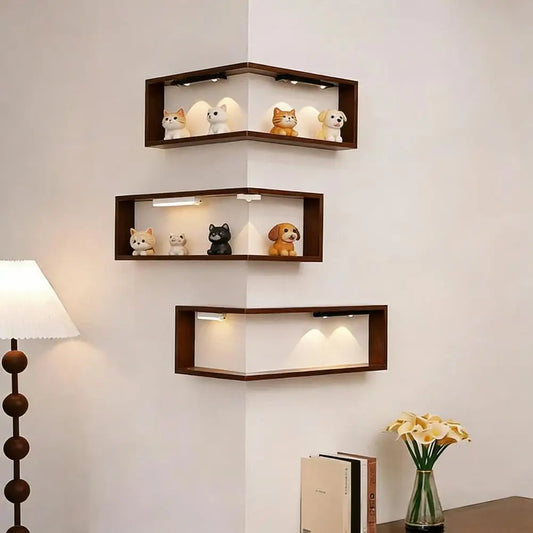 Estante de arte LED CornerLux™ ✨📦 Almacenamiento inteligente, luz suave