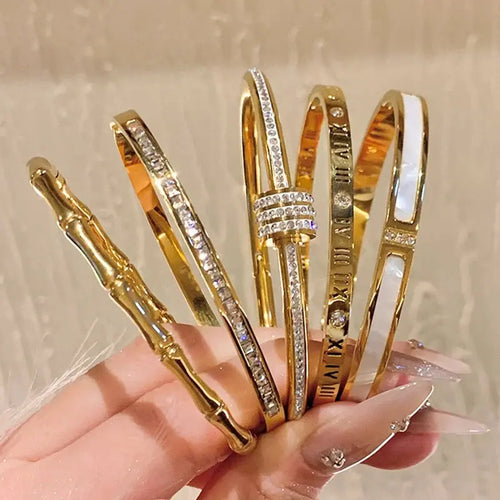 1 pulsera de acero de titanio dorado, estilo clásico de moda, acero inoxidable
