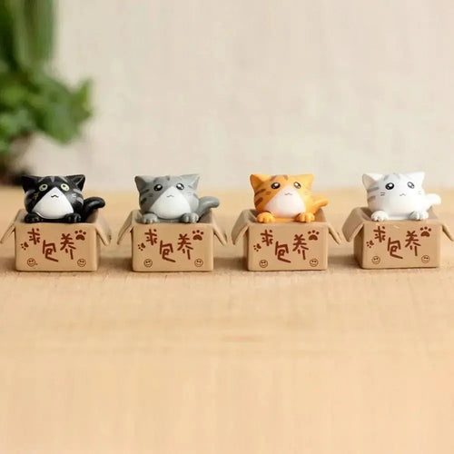 4pcs Mini Cat Ornament Garden Kitten Statue Gift For Kids Children