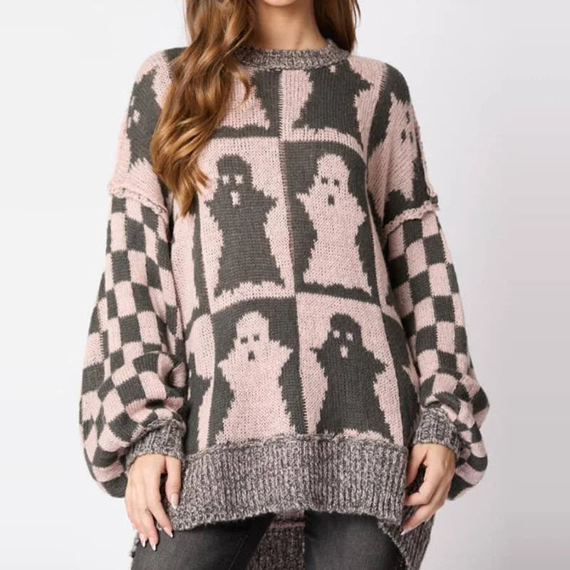 Halloween Knitted Sweaters Women 2025 Autumn Gothic Pumpkin Print Streetwear Harajuku Winter Warm Loose Fashion Casual Pullovers