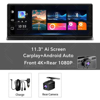View details for K2 Pro 11.3" Car DVR 4K Camera Wireless Carplay Android auto Ai Screen