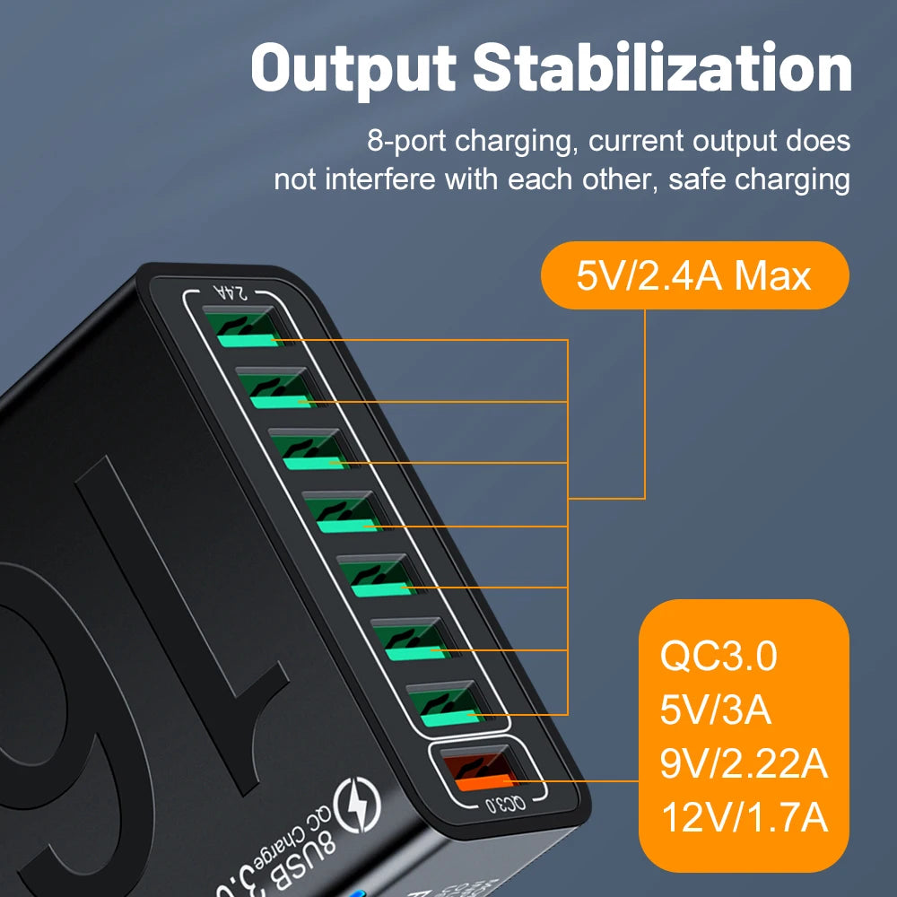 ChargeCore™ 8-Port Hub ⚡ — Fast Power for All Devices