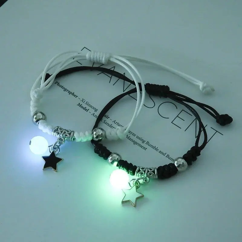 Luminous Beads Star Couple Bracelets For Women Men Charm Cat Flower Heart Key Lock Cross Matching Bracelets dropshipping-A Store