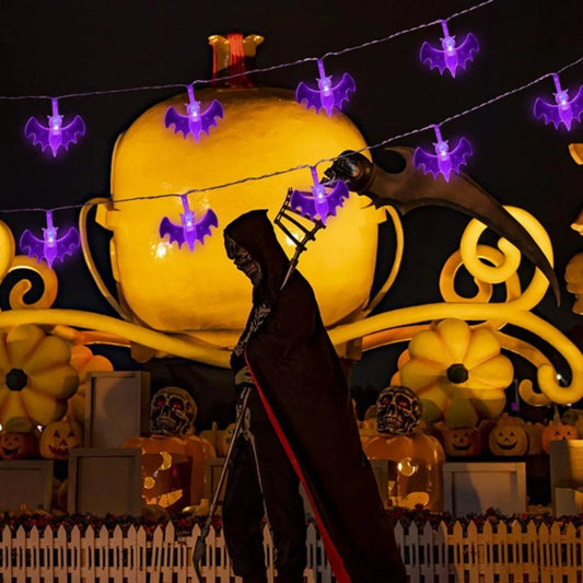 1PC 10/20/30 LED Purple Bat String Lights Battery Operated Outdoor Waterproof Hanging Decorative Lamp Suitable For Party Decor