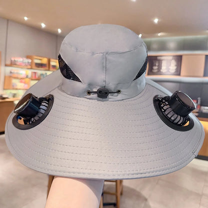 Multi-Function Solar Fan Sun Hat - Waterproof Fishing Hat with Built-In USB Charging & Wide Brim for UV/Heat Protection