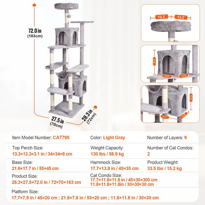 45.2" Cat Tower with Cat Condo Sisal Scratching Post VEVOR BESTEQUIP Overseas Store