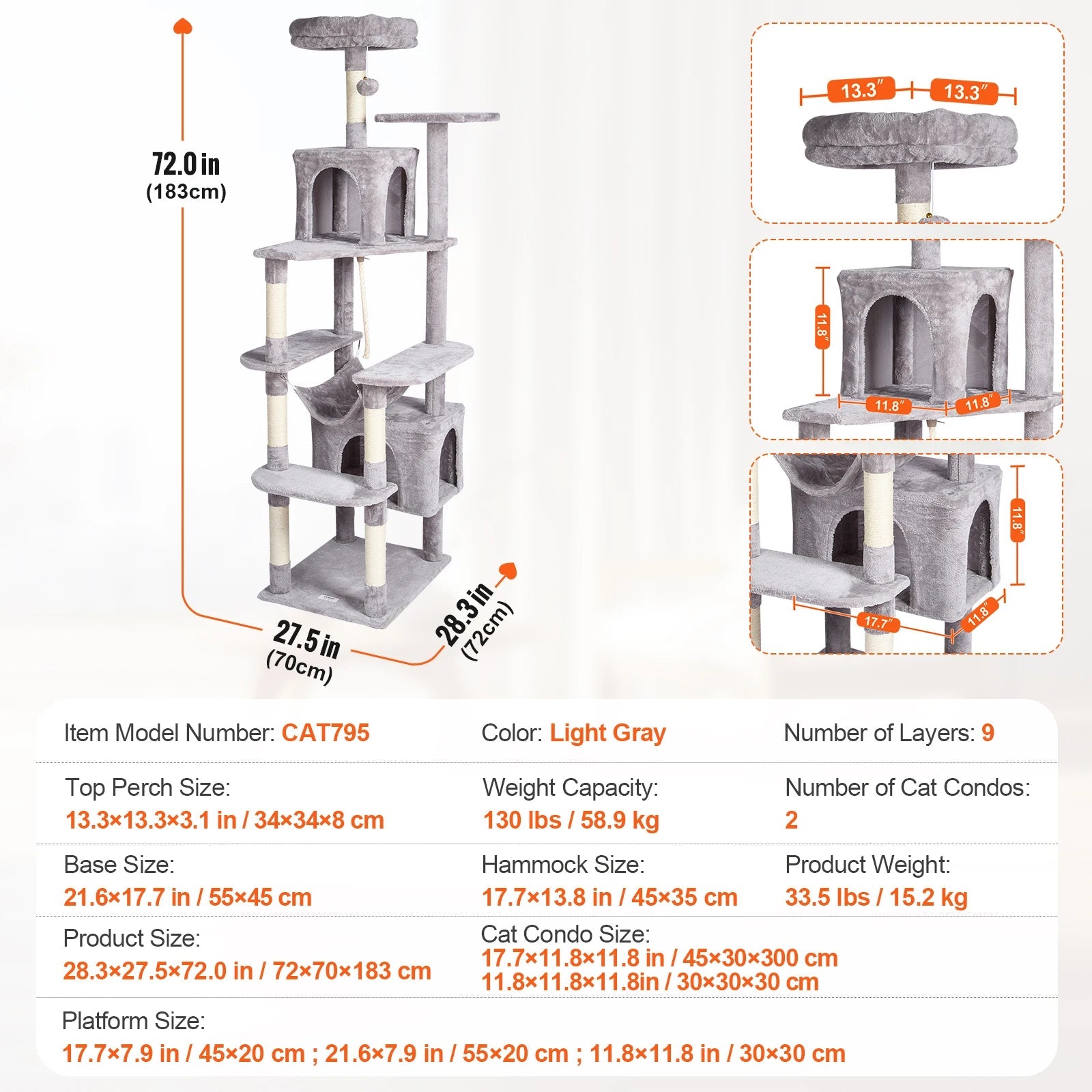45.2" Cat Tower with Cat Condo Sisal Scratching Post VEVOR BESTEQUIP Overseas Store