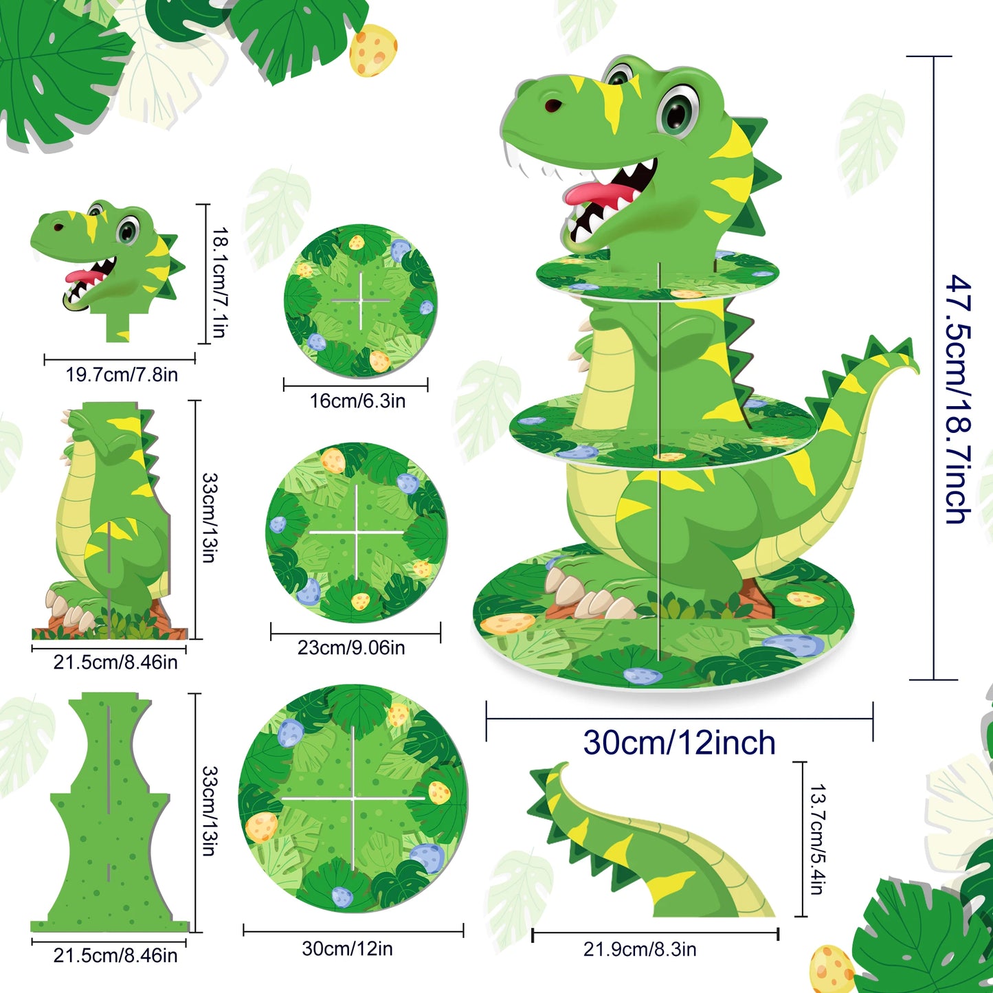 Kids Cartoon Dinosaur Birthday Party Cake Display Stand and Cake Toppers Baby Shower Party Cupcake Rack Holder Cake Supplies