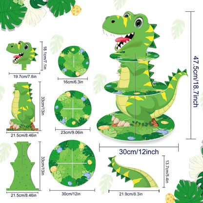 Kids Cartoon Dinosaur Birthday Party Cake Display Stand and Cake Toppers Baby Shower Party Cupcake Rack Holder Cake Supplies