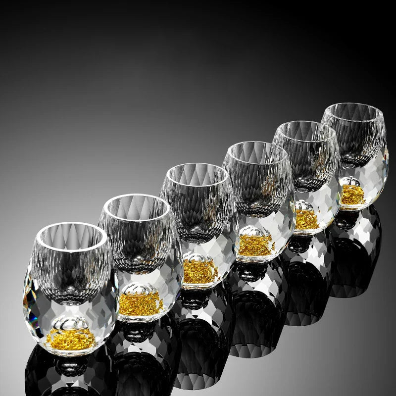 Luxury Crystal Glass Vodka Sake Liqueur Gold Foil Glass Beautifu Store