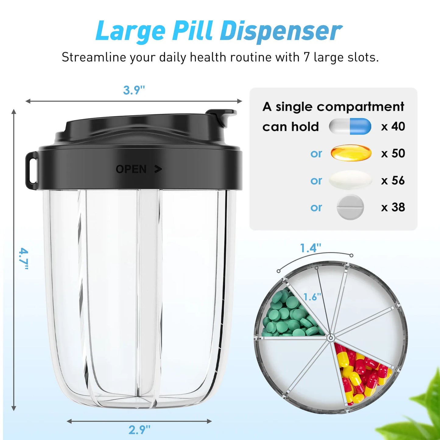 Dose on Time: 7-Compartment Pill Dispenser Bottle