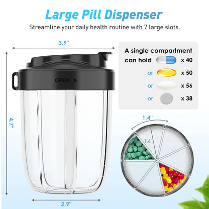 Dose on Time: 7-Compartment Pill Dispenser Bottle
