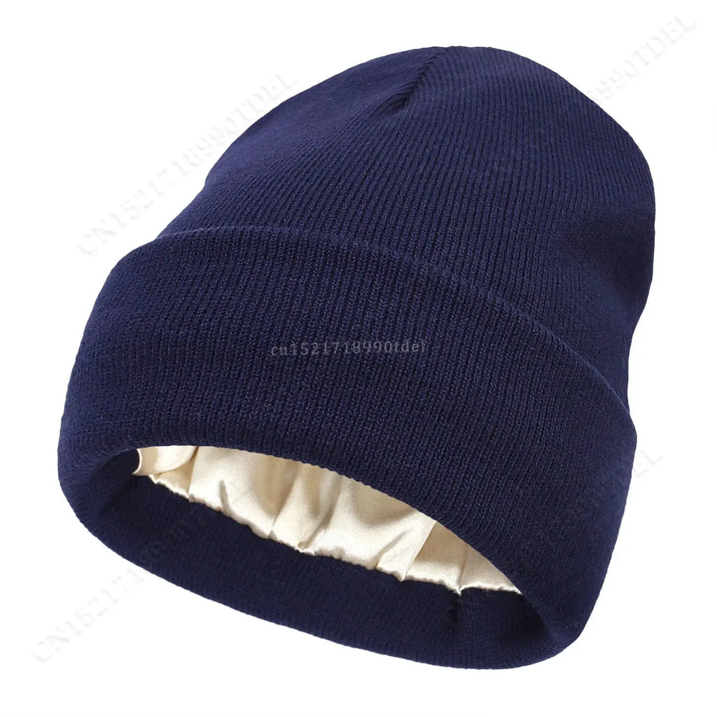 Gorro unisex de satén antiestático con forro de seda para mujer, ideal para invierno