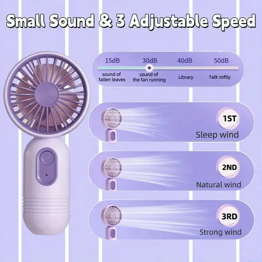 Mini Handheld USB Rechargeable Fan - 3 Speeds, Portable & Lightweight