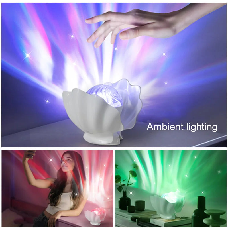 Lámpara Proyectora AuroraShell™ Estrellada 🐚🌌 Brillo Nocturno de Ensueño
