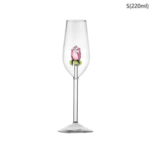1*Rose Cocktail Glass Creative 3D Pink Glass Rose Built-in Wine Glass