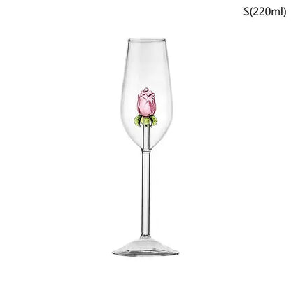 1*Rose Cocktail Glass Creative 3D Pink Glass Rose Built-in Wine Glass