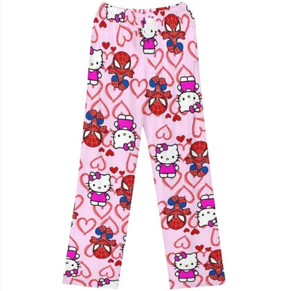 Hello Kitty Spider-man Cotton Loose Ladies Pajama Pants Pyjama Trousers Women Men Cartoon Sleep Bottoms Lounge Wear Girl Sleep Stone's Store